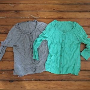 American Eagle Outfitters knit cardigan pair Juniors Size L tan & mint